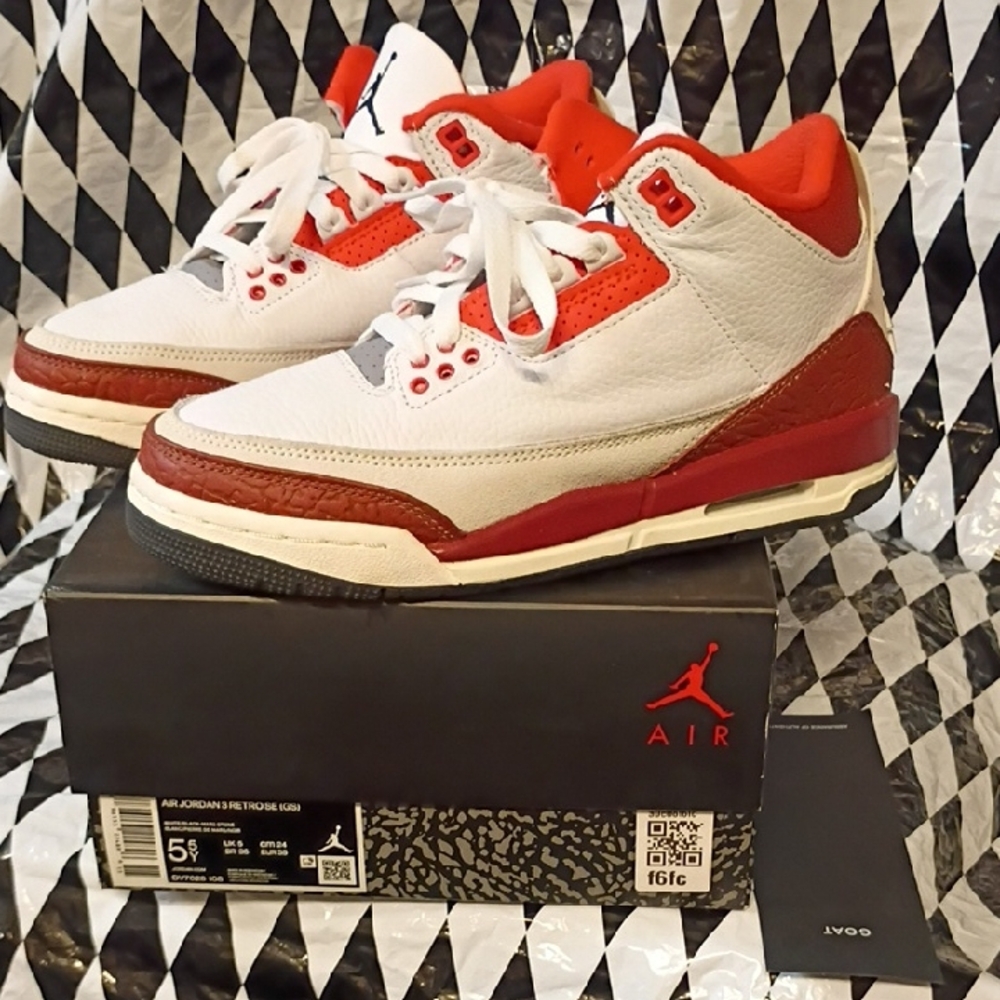 Jordan Air White and Red Athletic Shoes